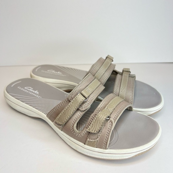 Clarks Cloudsteppers Women's Breeze Piper Slides 27772 Sz 9M Lt. Grey/White Nice - Picture 2 of 11